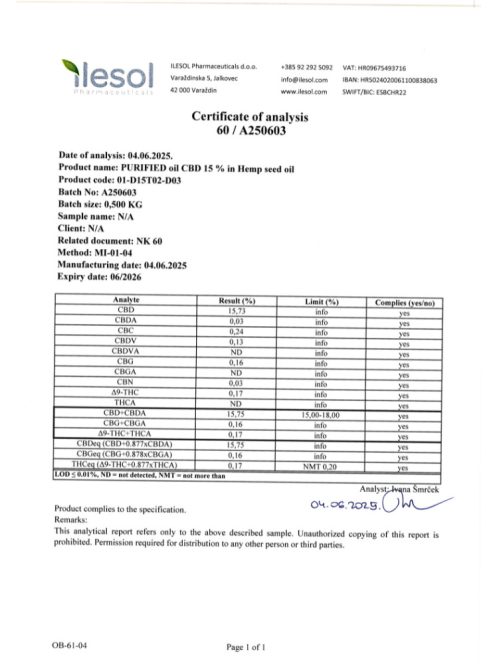 GOLD organic CBD extract full spectrum 15% 10ml