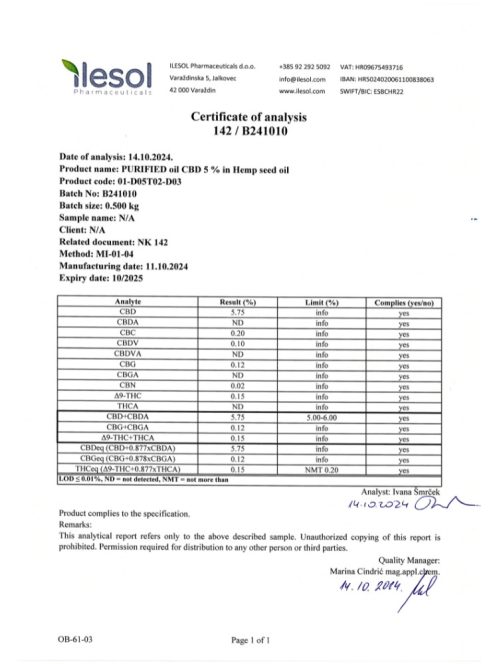 GOLD EXTRACT  full spectrum  BIO CBD kivonat   5%   10ml
